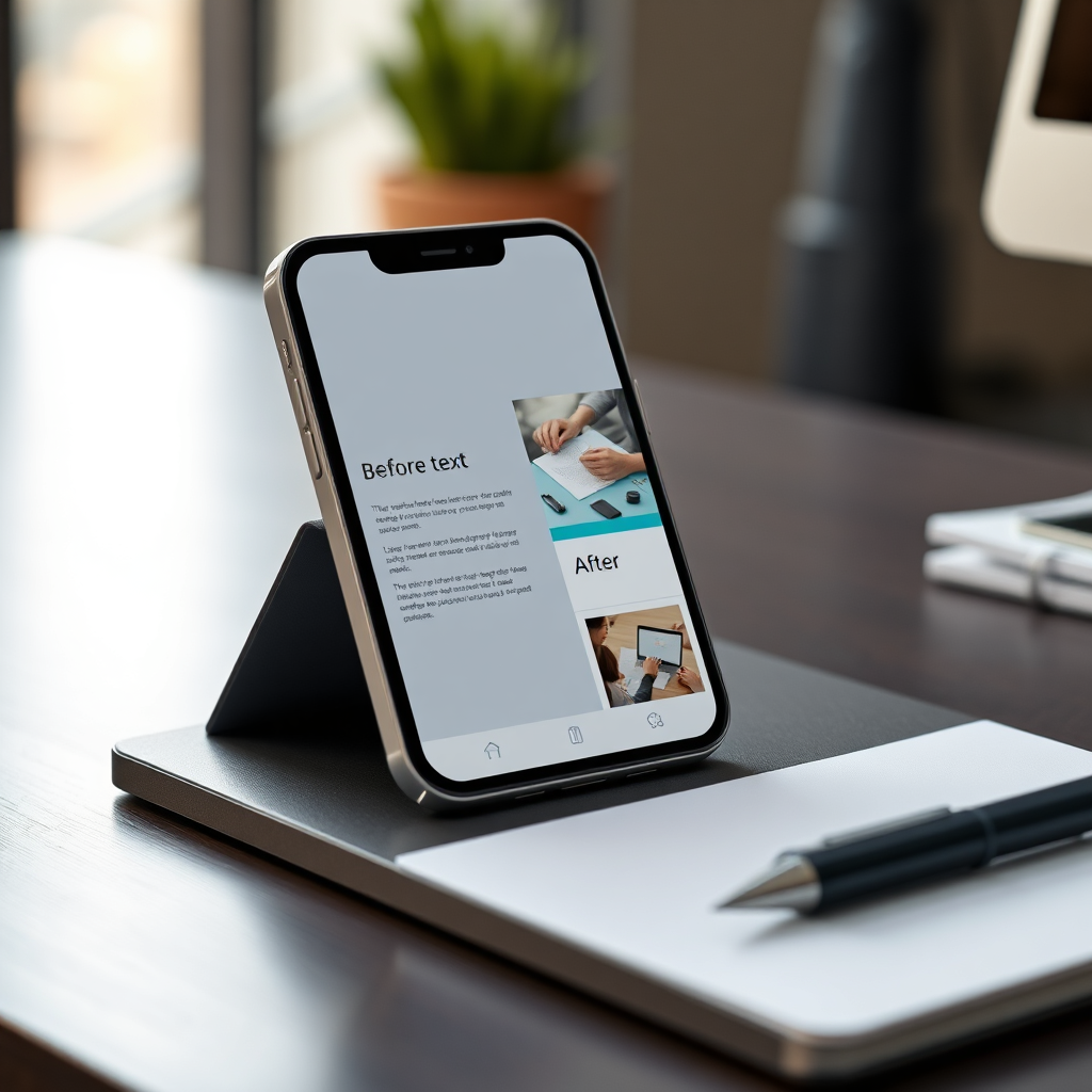 Device mockup showing before-and-after website redesign